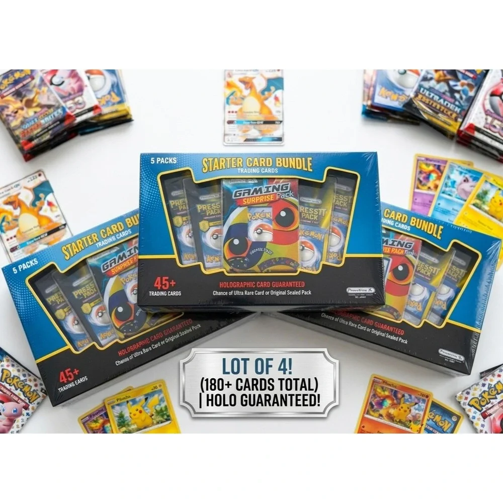 Lot of 4 Pokemon Presstine Starter Bundle TCG Box 180+ Cards 20P Holo Guaranteed